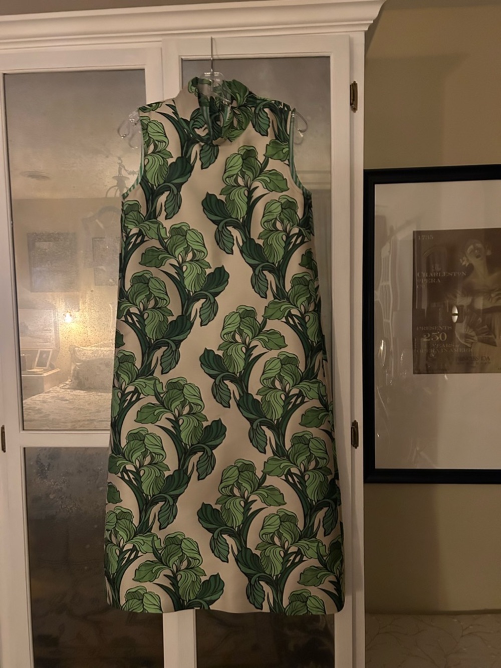 Buru Maxi Mod Printed Brocade Mock Neck Sleeveless Shift Maxi Dress